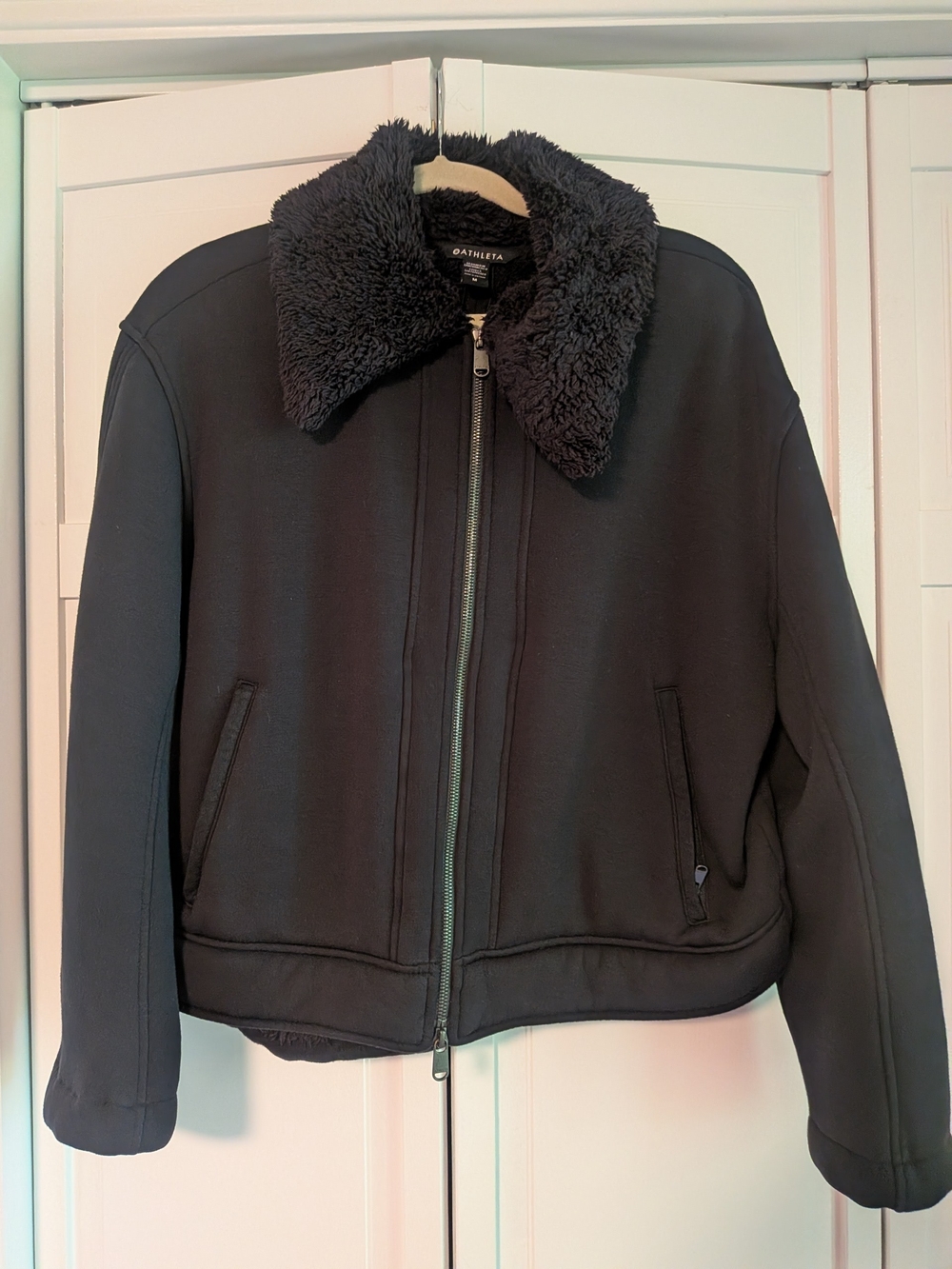 Athleta Black Sherpa Collar Zip-Up Jacket